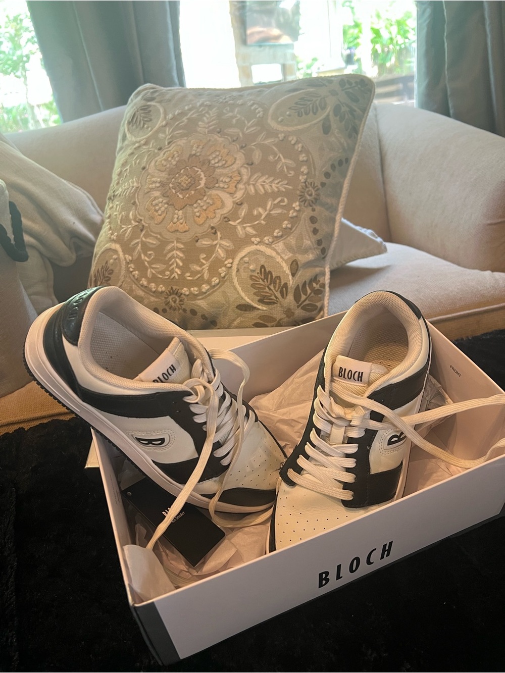 Bloch White and Black Lace-Up Sneakers with Perforated Toe